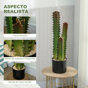 Cactus Artificial 66 cm, Planta Artificial Decorativa con Maceta y 3 Hojas, para Decoración del Interior, Hogar, Oficina, Salón, Verde