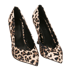 Décolleté leopard in raso, tacco 10 cm