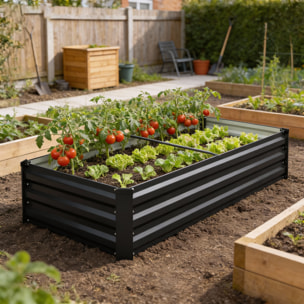 Jardinière rectangulaire carré potager dim. 150L x 70l x 30H cm acier ondulé anthracite