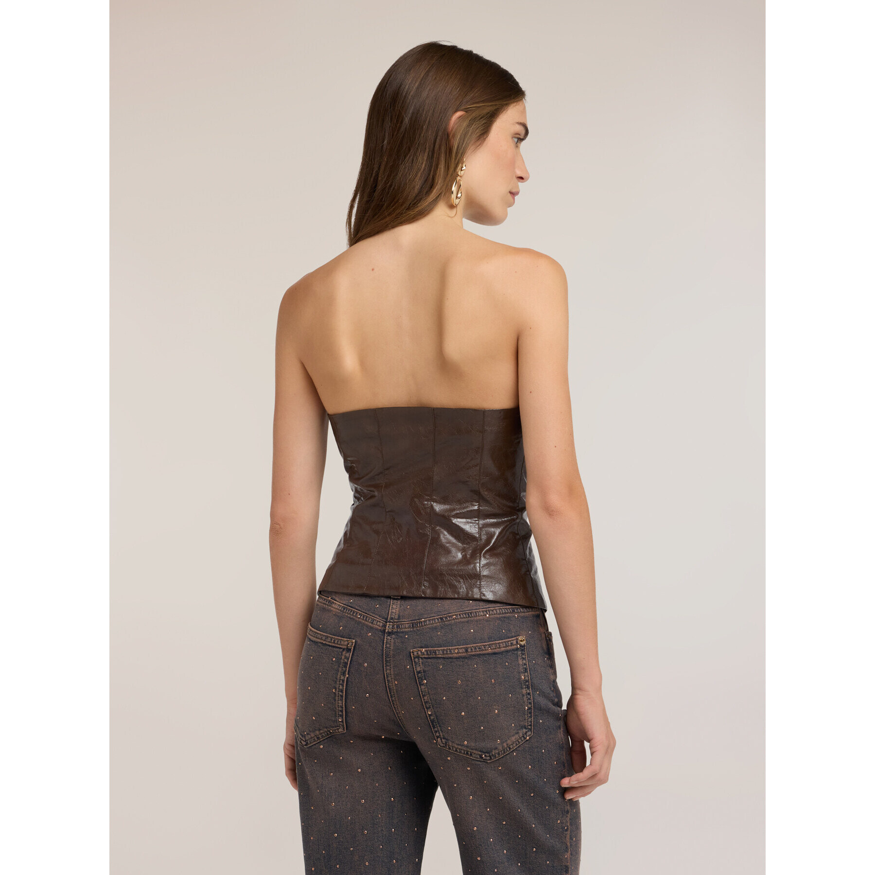 Motivi - Bustier lucido con effetto crinkle e zip - Marrone