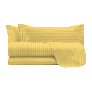 COMPLETO LETTO SATIN STRIPES, 100% Raso di Poliestere, Tinta Unita, Made in Italy - GIALLO
