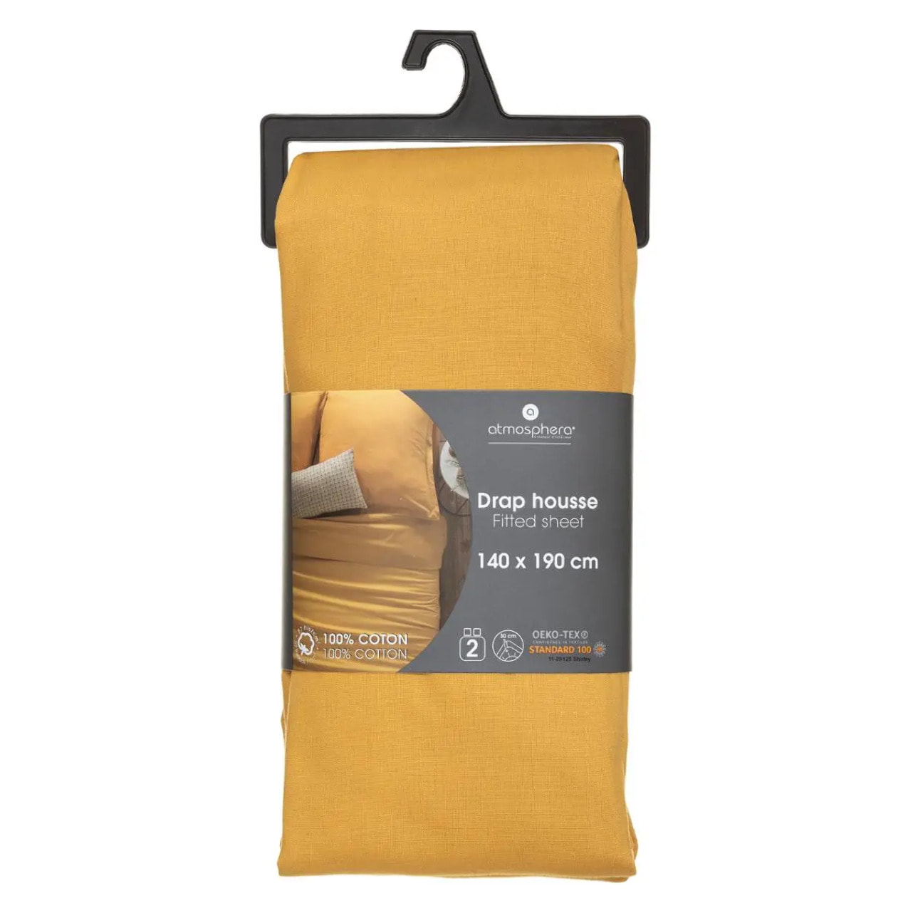 Drap-housse en coton - jaune moutarde - bonnet H30cm - 140x190 cm