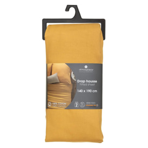 Drap-housse en coton - jaune moutarde - bonnet H30cm - 140x190 cm