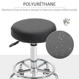 Vinsetto Tabouret à roulettes, tabouret de massage avec hauteur réglable 50-64 cm et assise rembourré, chaise de travail à roulettes pivotant 360°, pour salon de massage, tatouage, clinique, spa, noir