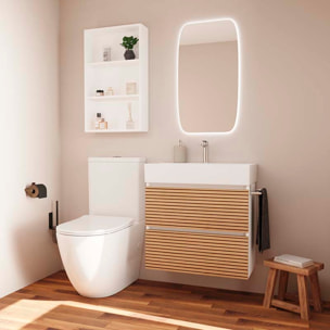 Meuble de Salle de Bain YINU | 70 cm Blanc - Solomon | Fond 36 cm | Deux Tiroirs | Lavabo Encastre | N'inclut Pas Miroir | Meuble Monte | Alday