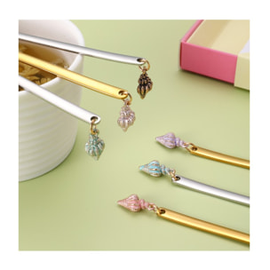 Cuillères dorées bout coquillages multi couleurs - lot de 6