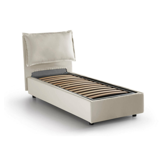 Letto singolo Aphrodite, Letto contenitore con rivestimento in tessuto, 100% Made in Italy, Apertura laterale, adatto per materasso Cm 80x190, Beige