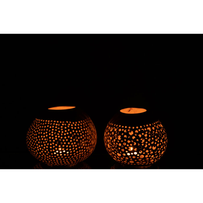 J-Line photophore Noix De Coco - rotin - naturel - 2 pièces