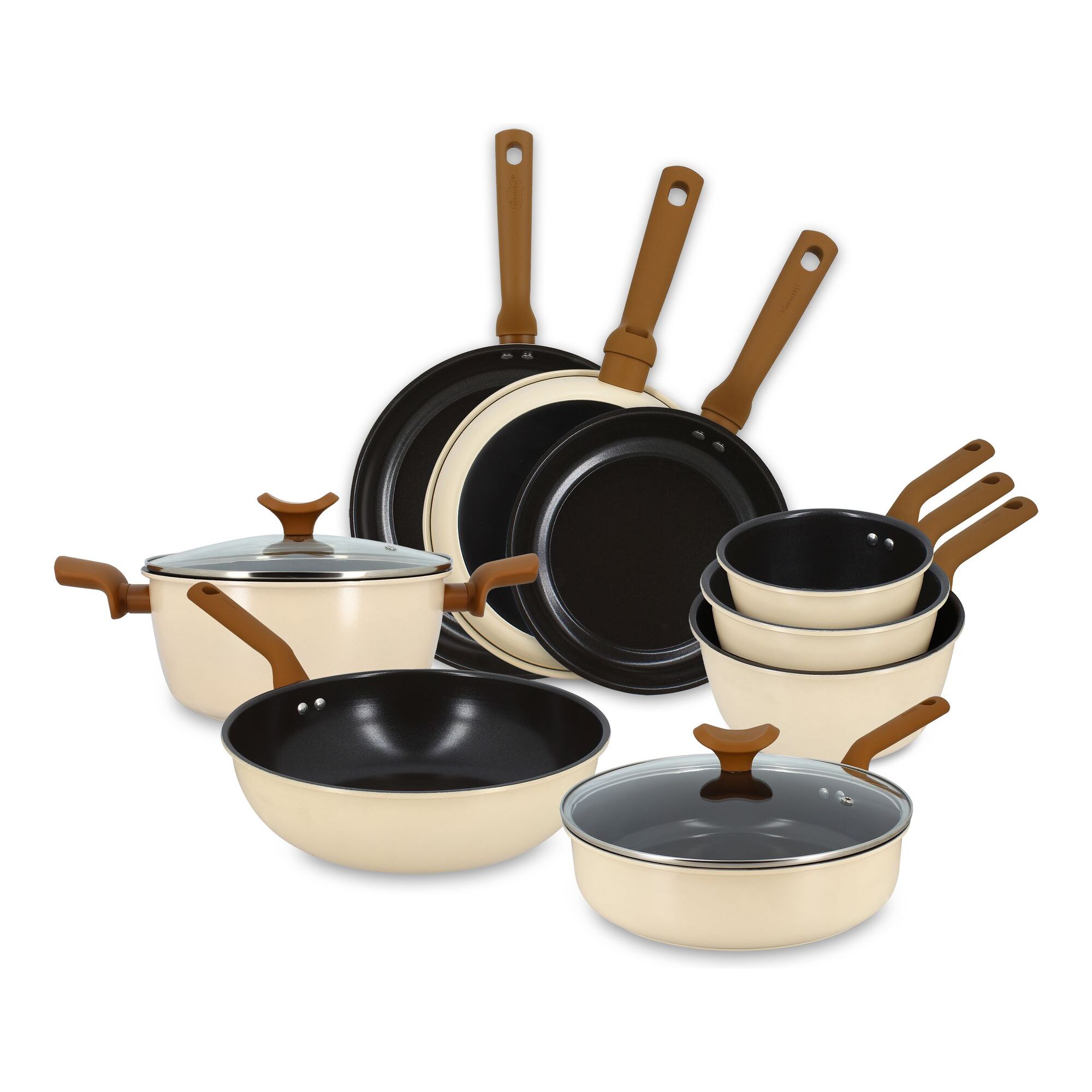 Batterie de cuisine 9 pièces en avier carbone beige  PRATICOOK