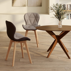 Chaises Gladys en tissu et pieds bois - Taupe /  Marron