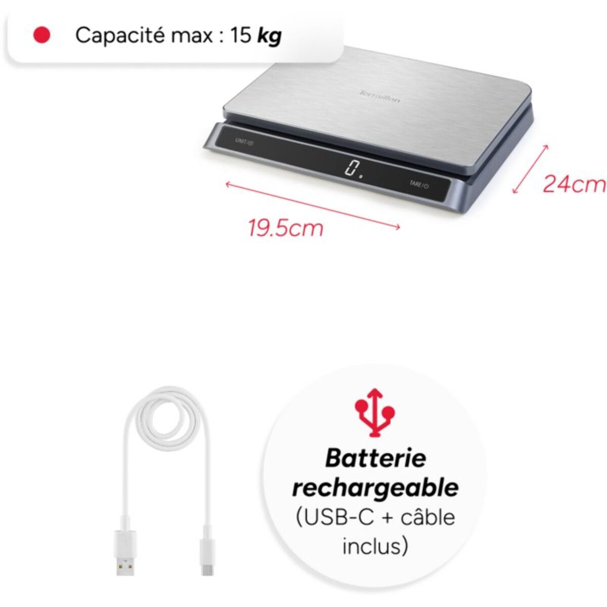 Balance de cuisine TERRAILLON PRO USB 15 15377