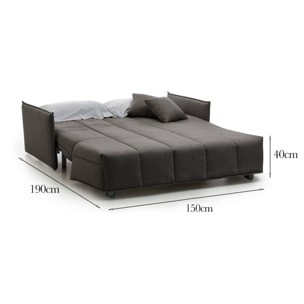 Divano Letto Alissa, Divano a 2 posti, 100% Made in Italy, Sofà Soggiorno con apertura a carrello, in tessuto imbottito, con Braccioli standard, Cm 150x90h85, Grigio