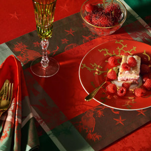 Set pur coton anti tache motif jacquard Cadeaux de noel rouge