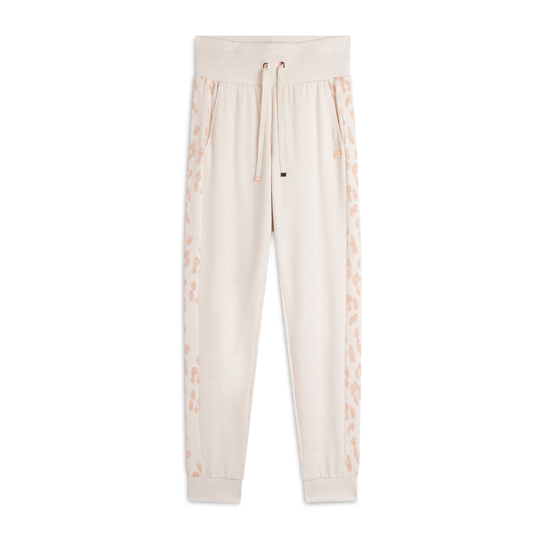 Pantalone in felpa viscosa tricot con bande animalier