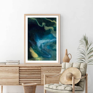 Poster bleu constellation Affiche + cadre en bois - Chêne