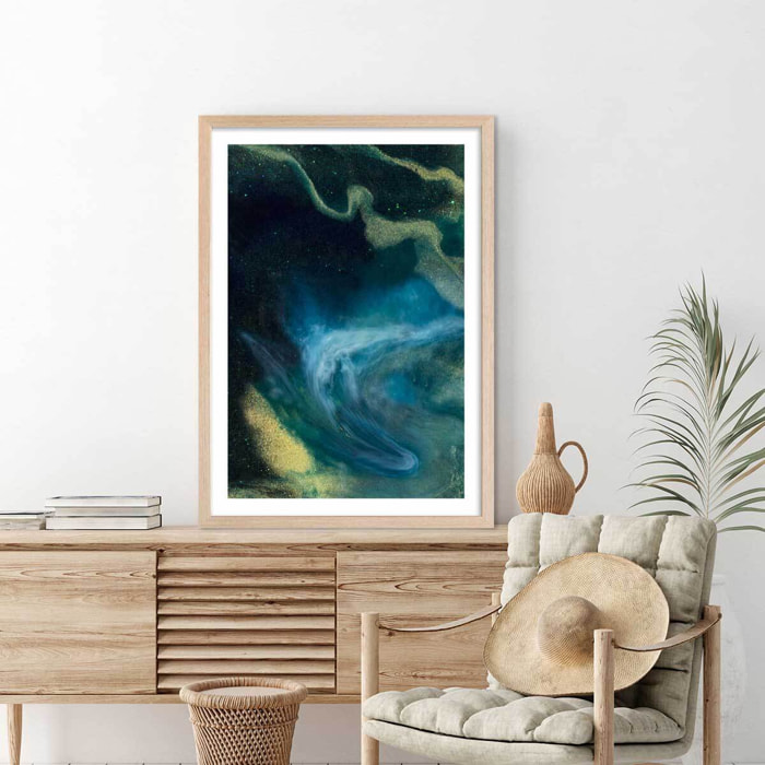 Poster bleu constellation Affiche + cadre en bois - Chêne