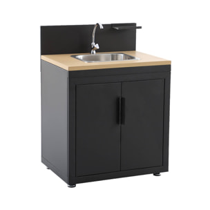 Cuisine d'extérieur 3 modules acier et décor bois  CUISINE D'EXTÉRIEUR MILOS 3 MODULES