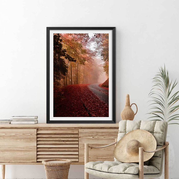 Affiche nature explosion automnale Affiche + cadre en bois - Noir