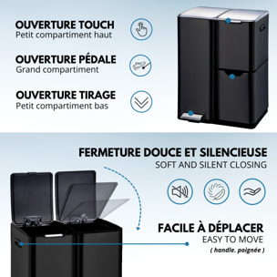 Poubelle de tri inox HAJA 60L 3bacs