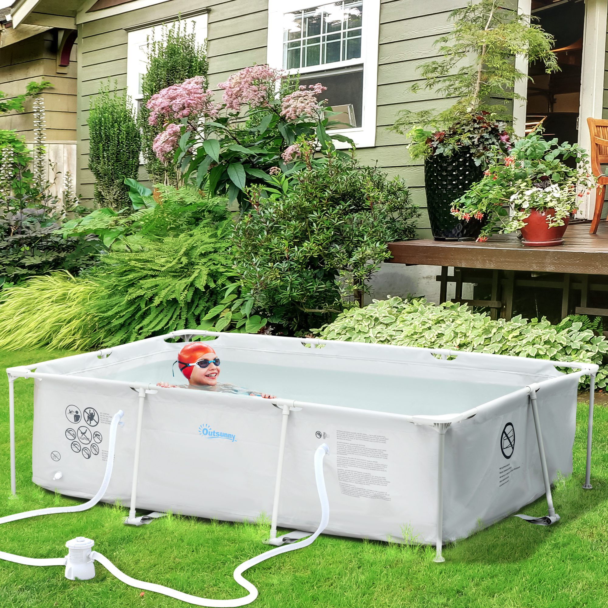 Piscina Desmontable 3600L Rectangular con Depuradora Cartucho 291x190x75 cm Gris