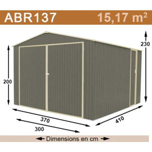 Abri de jardin métal 15,17 m2. + kit d'ancrage inclus