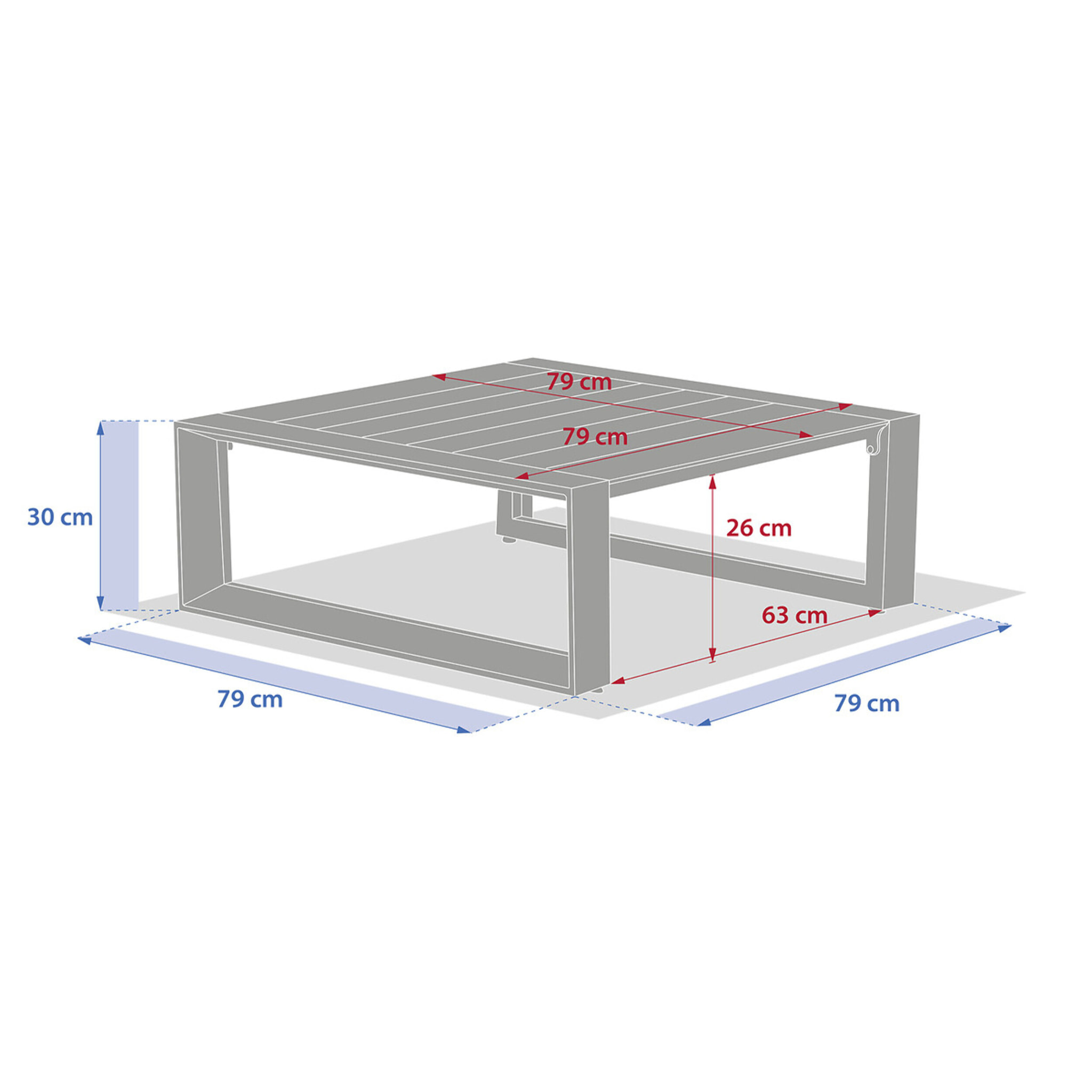 Table basse de jardin carrée "Allure" avoine 79 x 79 x 30cm en aluminium