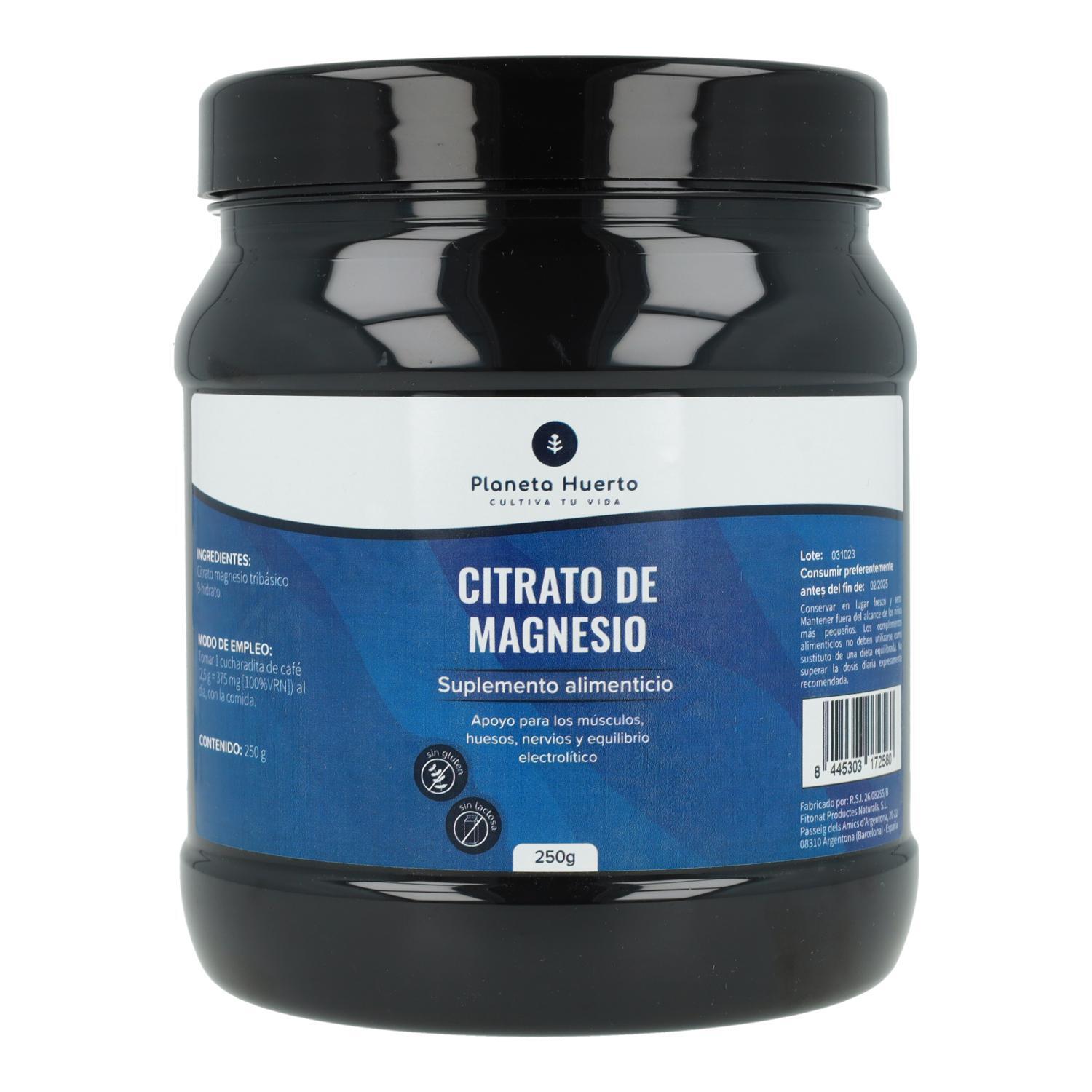 PLANETA HUERTO | Citrato de Magnesio 250 g - Suplemento en Polvo para Salud Digestiva, Ósea y Energía