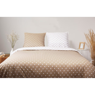 Housse de couette + taie(s) oreiller "Pois cappuccino" 100% coton imprimé.