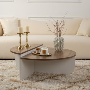 BONY Table basse ronde podium bois noyer et blanc 90cm