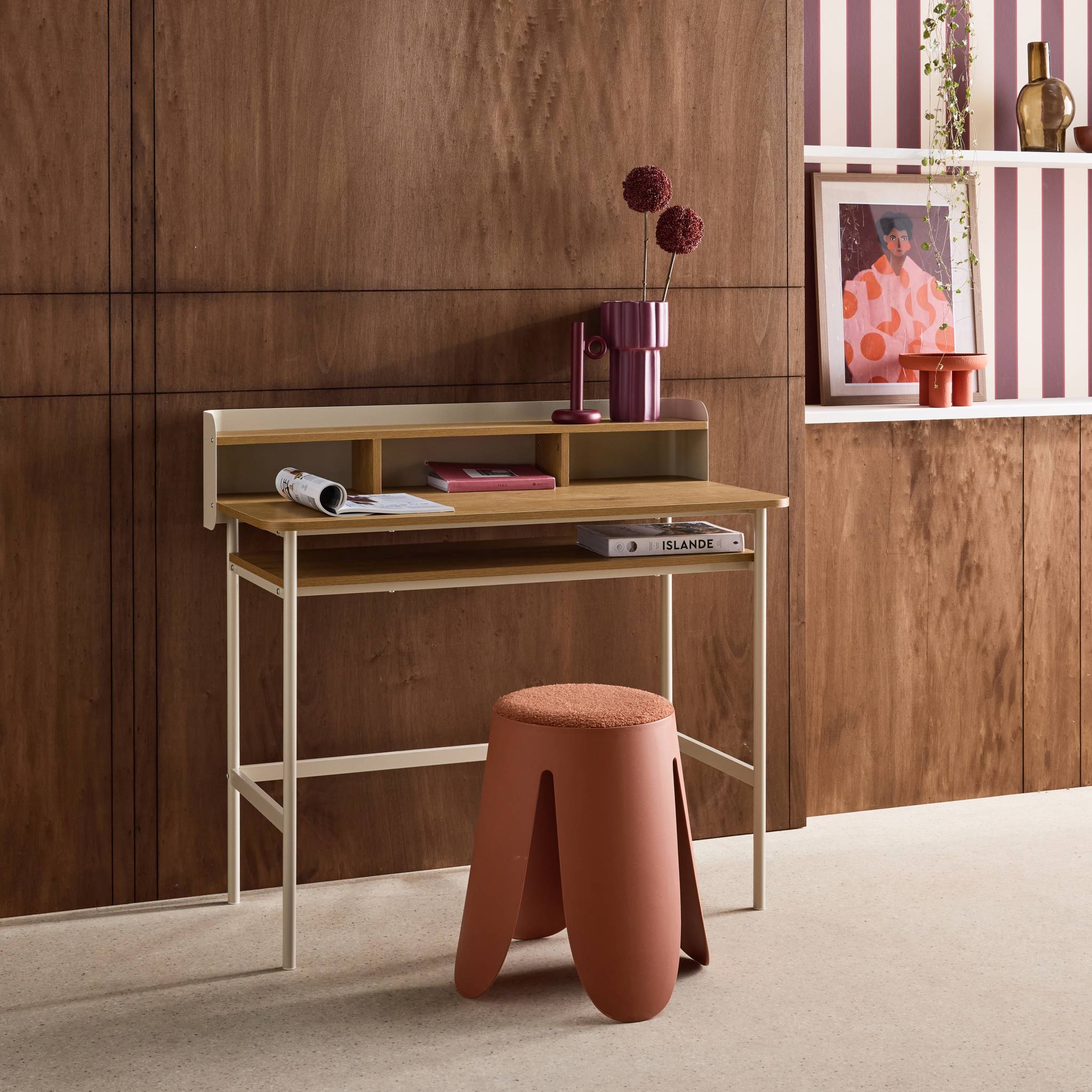 Bureau métal et décor bois 3 niches MOLTO