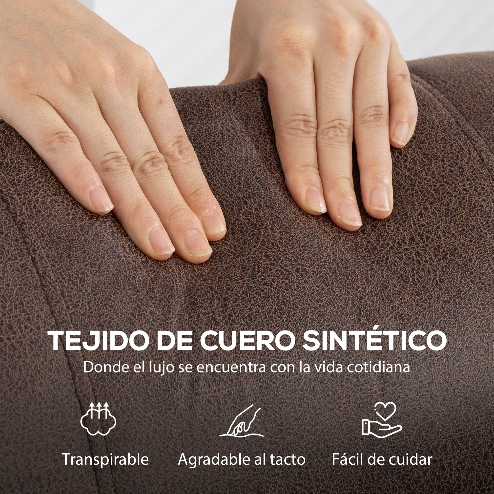 Sillón Relax Reclinable Manual, Sillón Relax de Cuero Sintético con Apertura Push, Reposapiés, Respaldo Alto, Acolchado Grueso, Butaca Reclinable hasta 135Âº para Salón, Dormitorio, Marrón