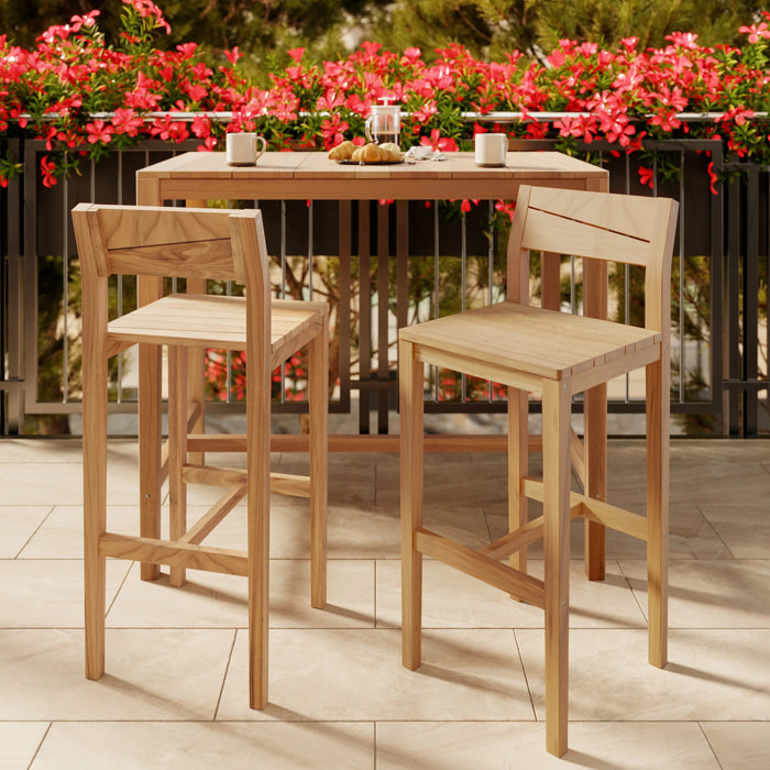 Lot de 2 chaises de bar extérieur 74 cm en bois de teck massif - Tunga