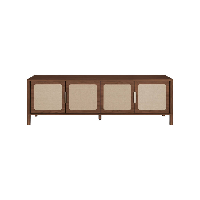 Meuble TV vintage décor bois et cannage 4 portes 160cm ETTA