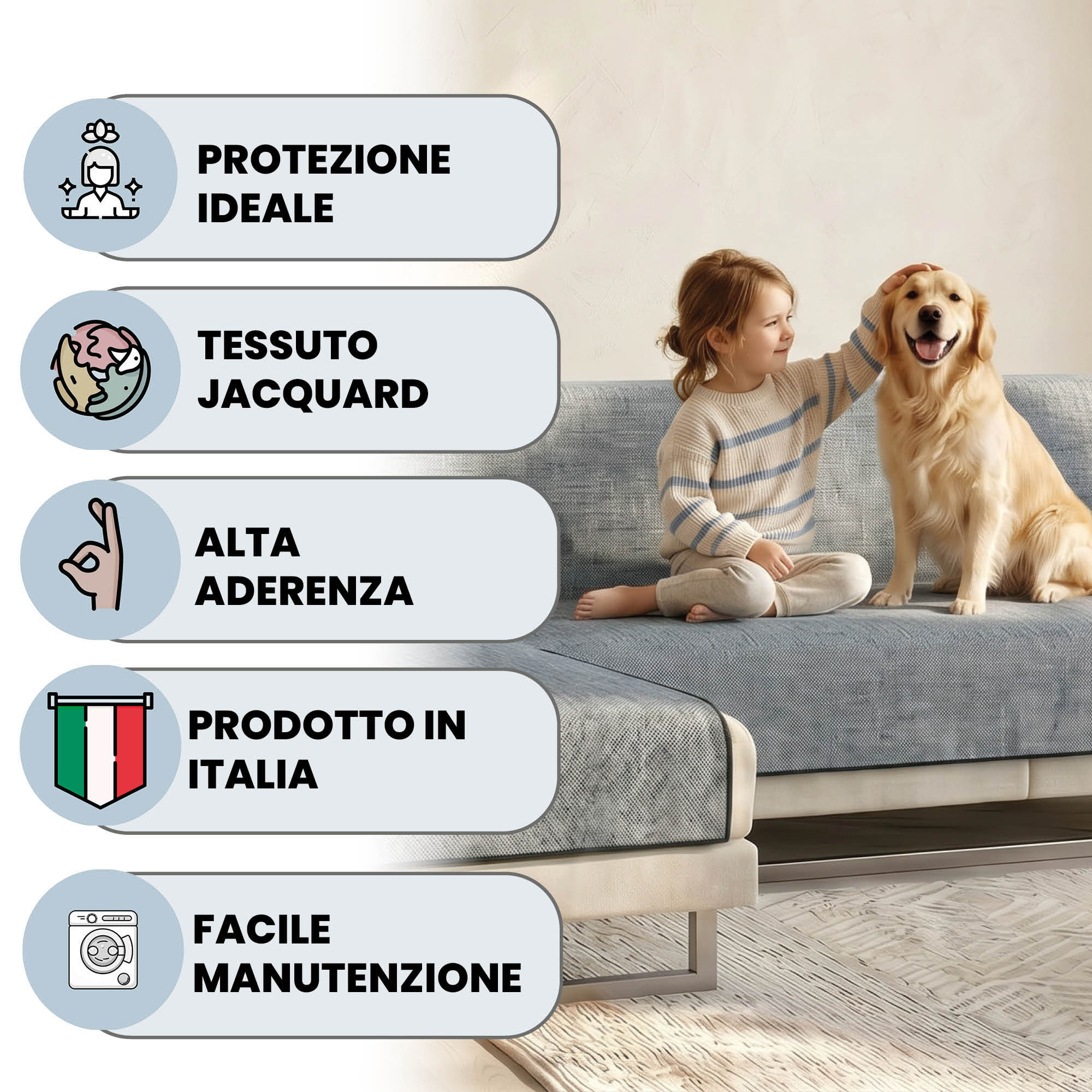 COPRIDIVANO PENISOLA SINISTRA COMFORT, Antiscivolo, Cotone+Microfibra+Fibre Varie, Made in Italy - GRIGIO SCURO