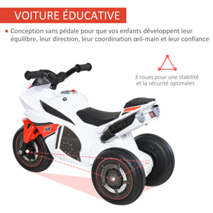 Porteur enfants moto de course effets musicaux et lumineux coffre rangement rouge blanc