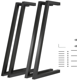 Patas de Mesa de Acero, Juego de 4 Patas para Muebles Industriales con Pies Ajustables y Tornillos para Mesa de Comedor, Banco, 43x3x72 cm, Negro