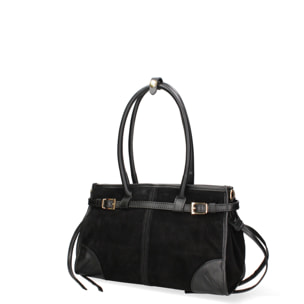 Borsa a spalla da donna Made in Italy - Modello Novara Ultra - Pelle scamosciata - 31.5 x 20.0 x 14.0 cm