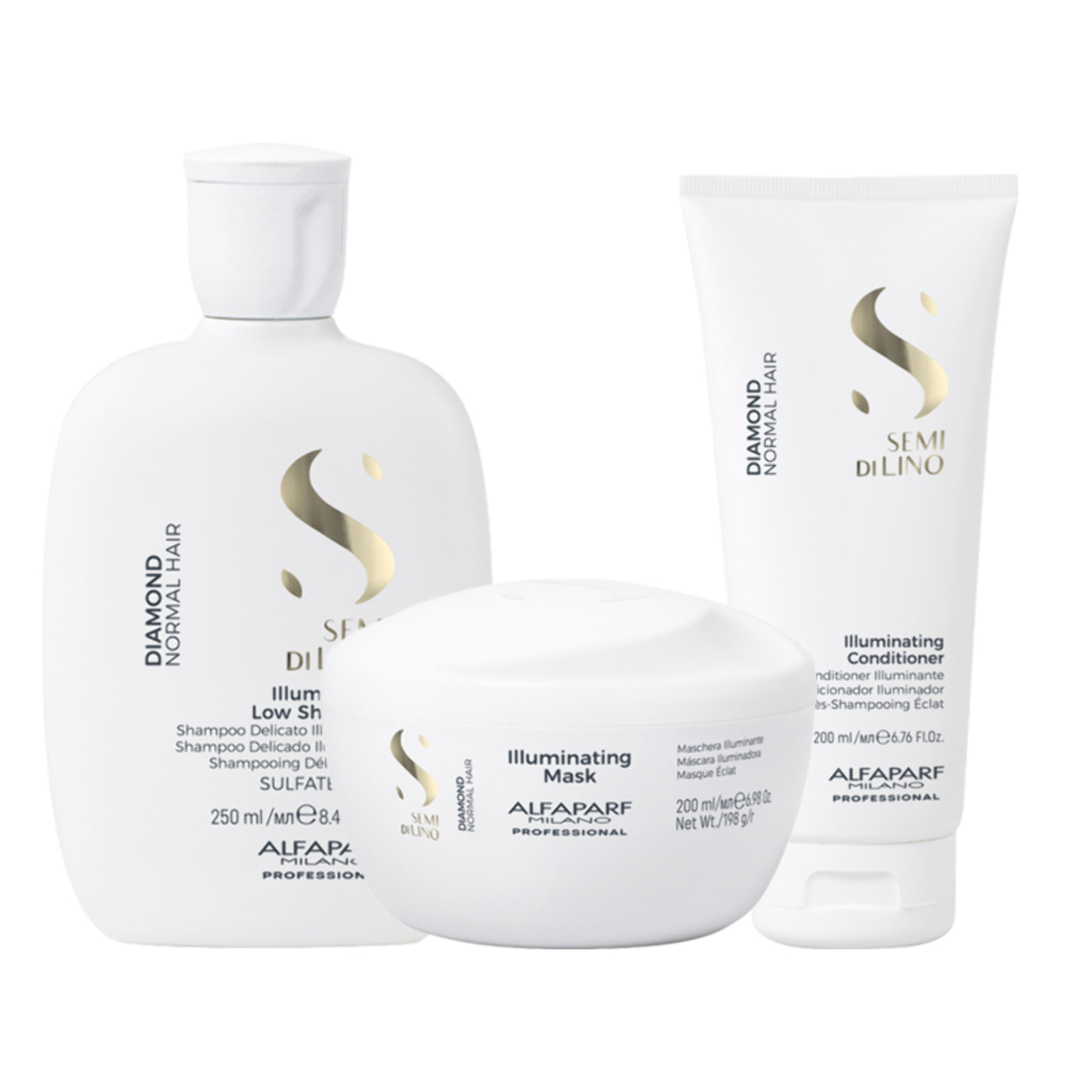 ALFAPARF MILANO Kit Semi Di Lino Illuminating Low Shampoo 250ml + Conditioner 200ml + Mask 200ml