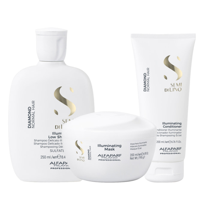 ALFAPARF MILANO Kit Semi Di Lino Illuminating Low Shampoo 250ml + Conditioner 200ml + Mask 200ml