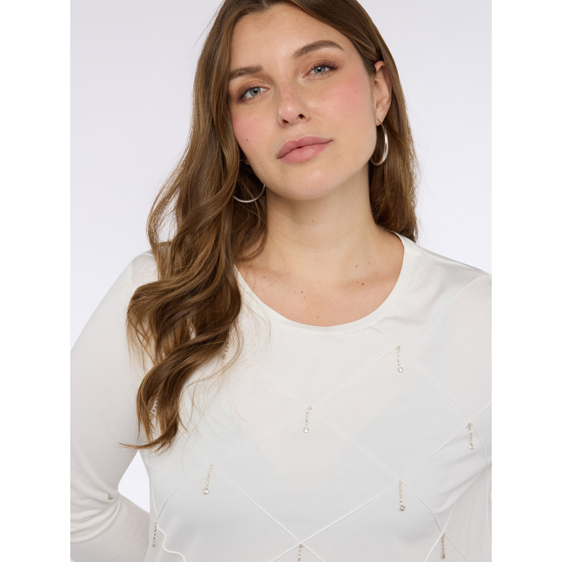 Fiorella Rubino - T-shirt in jersey di cotone con lavorazione a rombi - Bianco