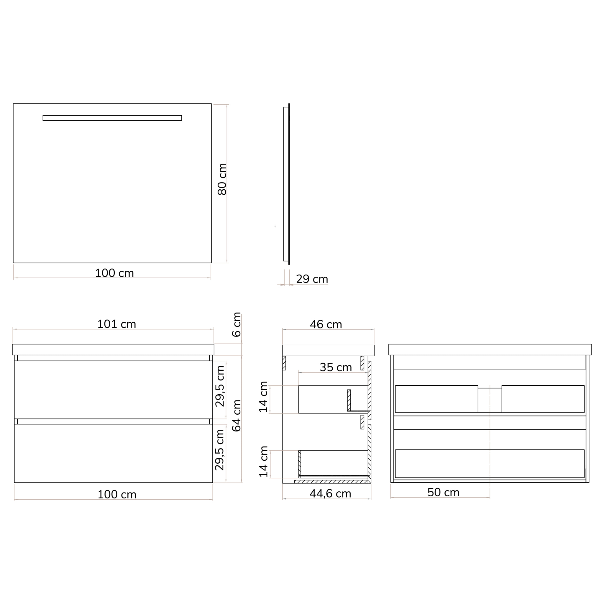 Conjunto de baño TURIN, Alday, 100 cm, Gris Oscuro