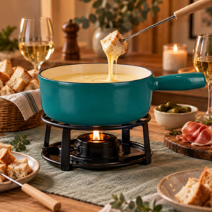 Caquelon montagne 1.9l en fonte creme et bleu canard