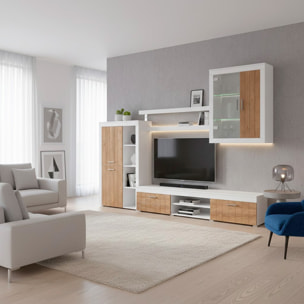Parete Attrezzata Da Soggiorno Salotto Moderna Con Ante Mensole Vani A Giorno Vetrinetta Mobile TV Design Moderno 293 x 193 x 50 Cm Bianco E Noce