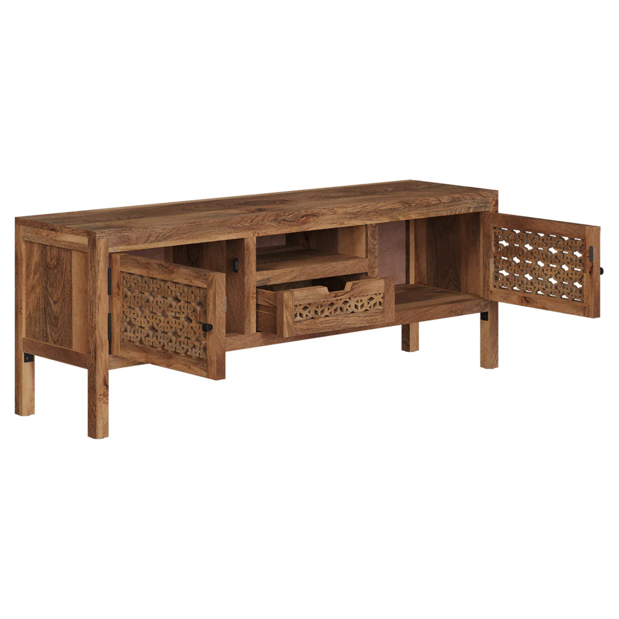 Meuble TV ajouré en bois de manguier 150 cm - Jaya