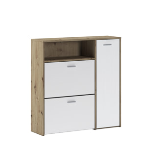 Scarpiera Mobile Portascarpe Salvaspazio Ingresso Con 2 Ribalte Doppia Profondità 4 Vani A Giorno Design Moderno 91.5x94x26.6 Cm Bianco Rovere