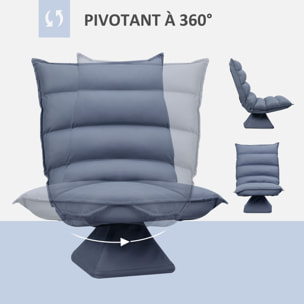 Fauteuil relax grand confort pivotant inclinaison réglable 5 niv. épais garnissage mousse haute densité tissu velours microfibre gris