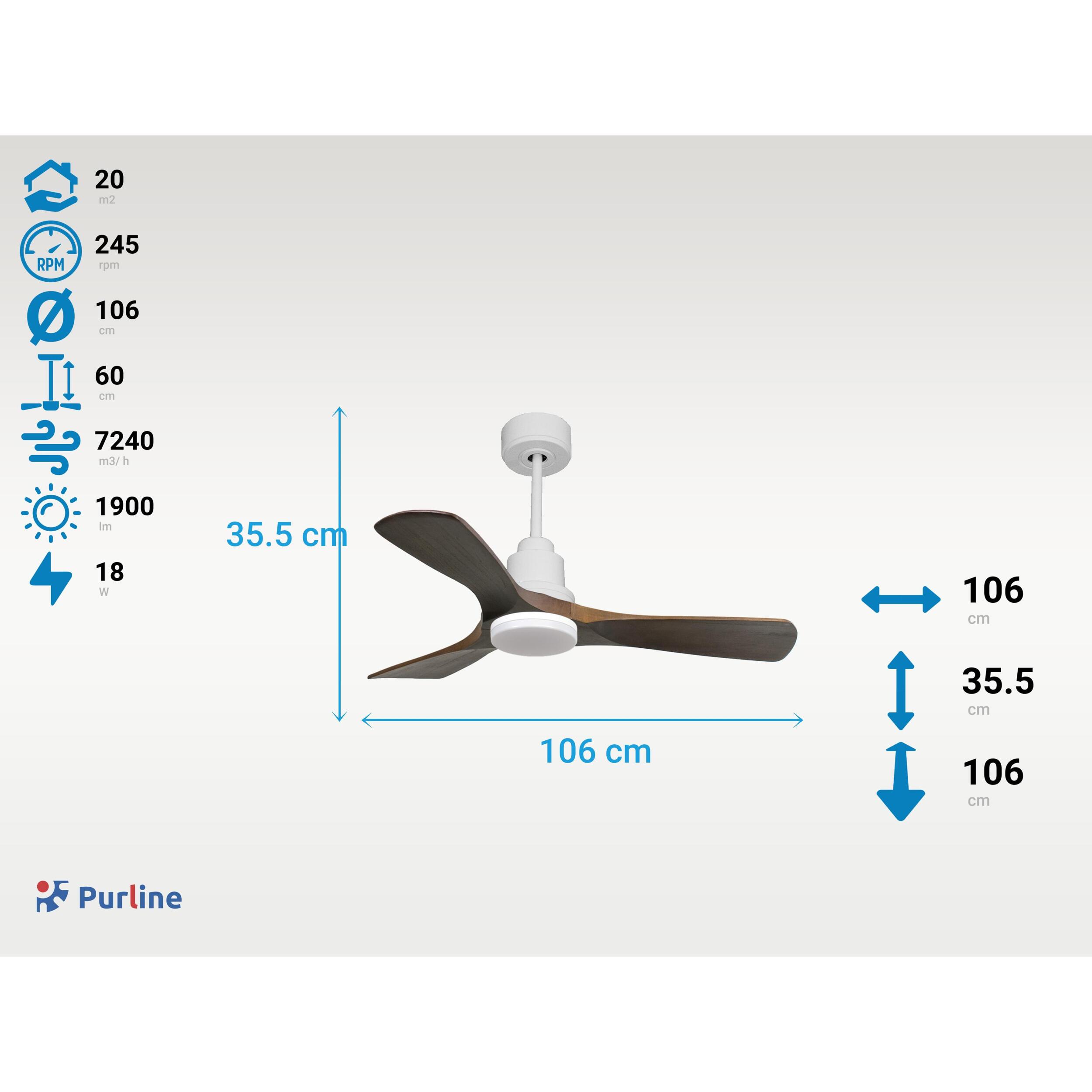 Ventilateur de plafond Réversible  Thermostat Dimmable Wifi Moteur à courant continu Toits en pente Télécommande Lumière à trois tons Hypersilence Mémoire
