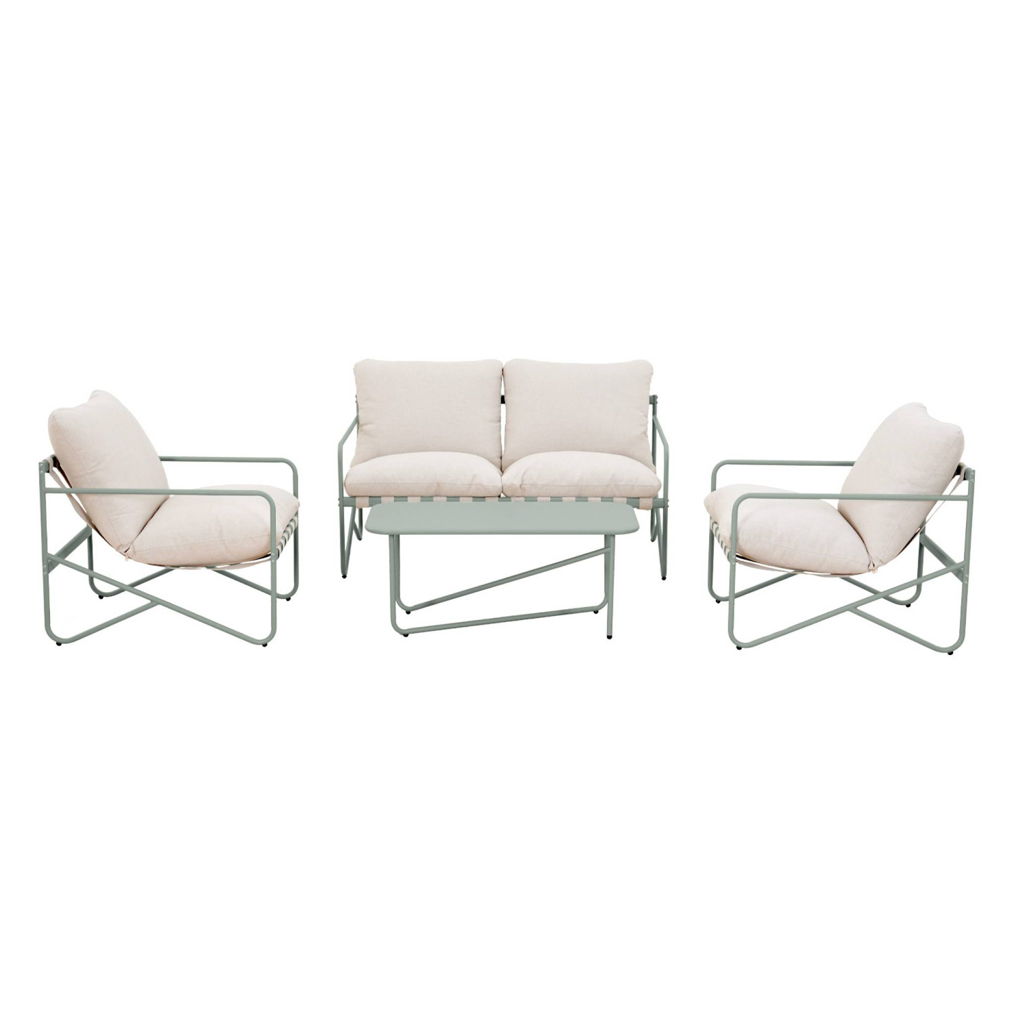 Salon de jardin 4 places avec table en métal. avec des sangles. savane