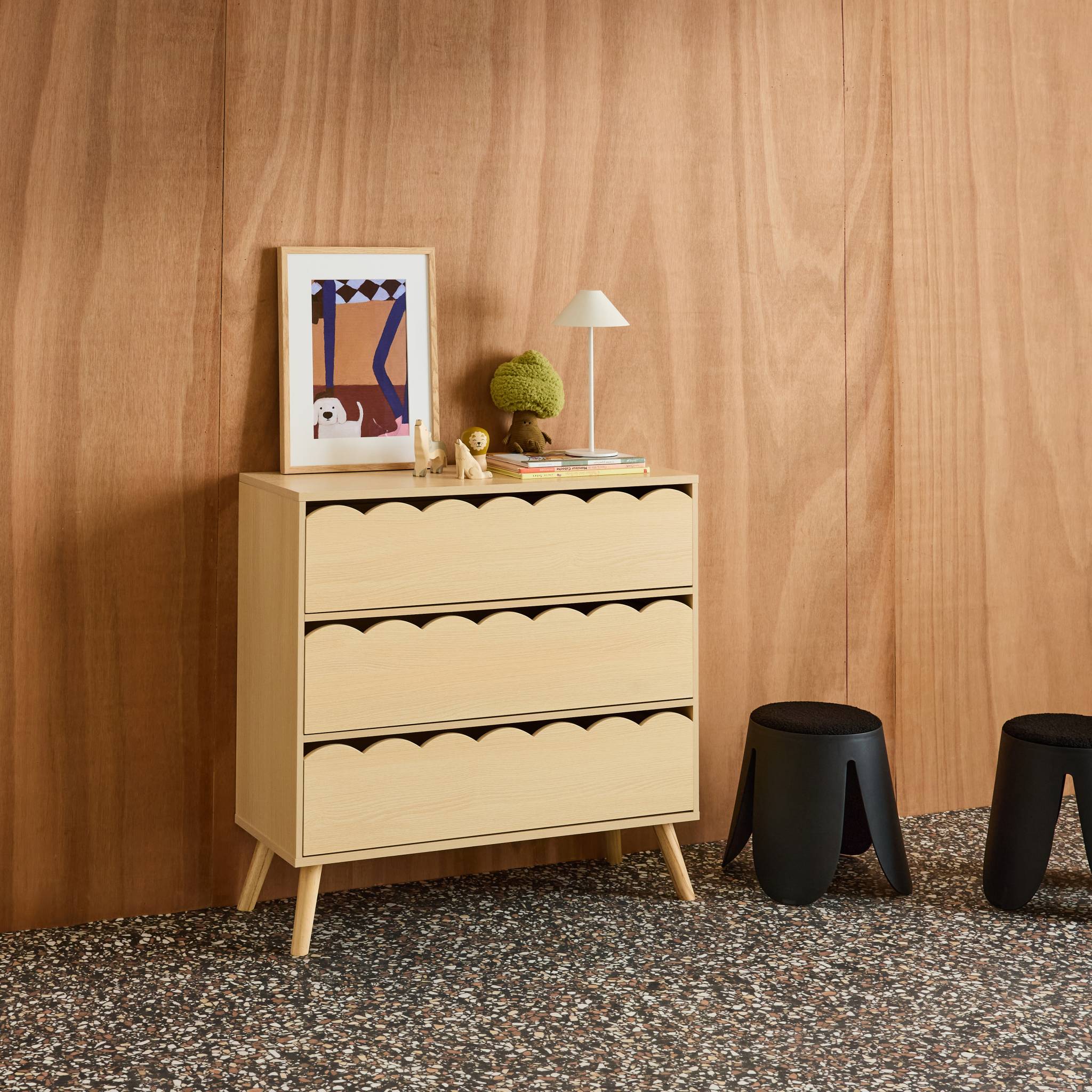 Commode enfant décor bois 3 tiroirs AZUR