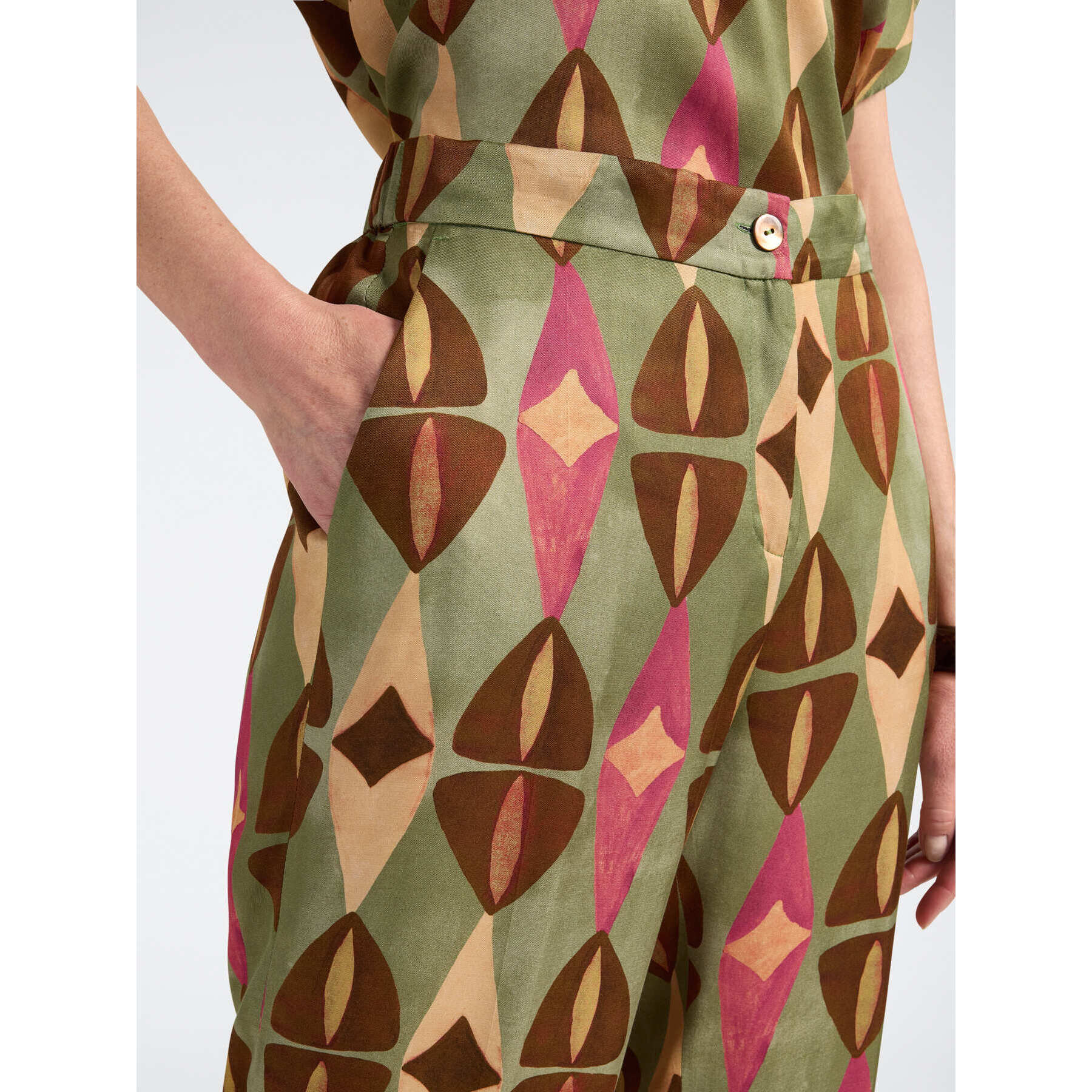 Elena Mirò - Pantaloni in viscosa stampata - Marrone